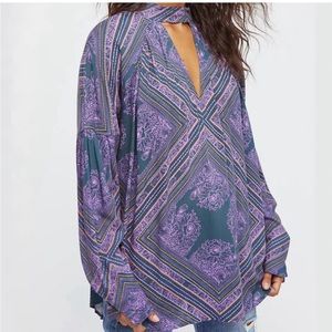 NWOT Free People Walking On A Dream Boho Tunic in Purple and Blue